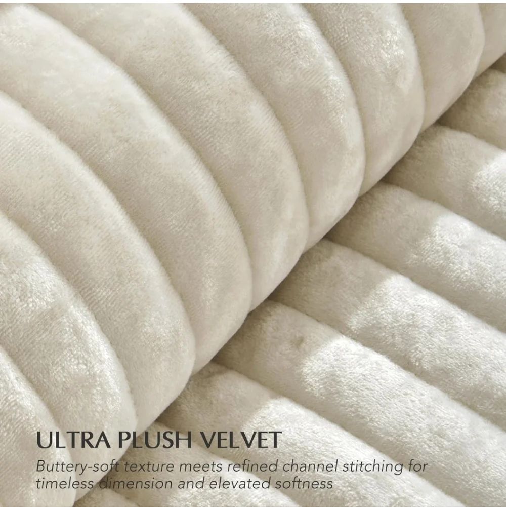 EVERGRACE Velvet Quilt Set Queen Size Luxurious Soft Striped Channel Bedding Set